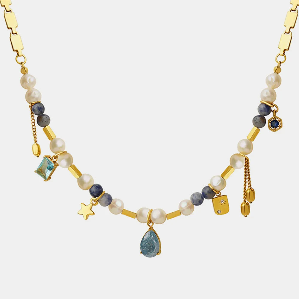 Collana con pietra naturale e perla d’acqua dolce
